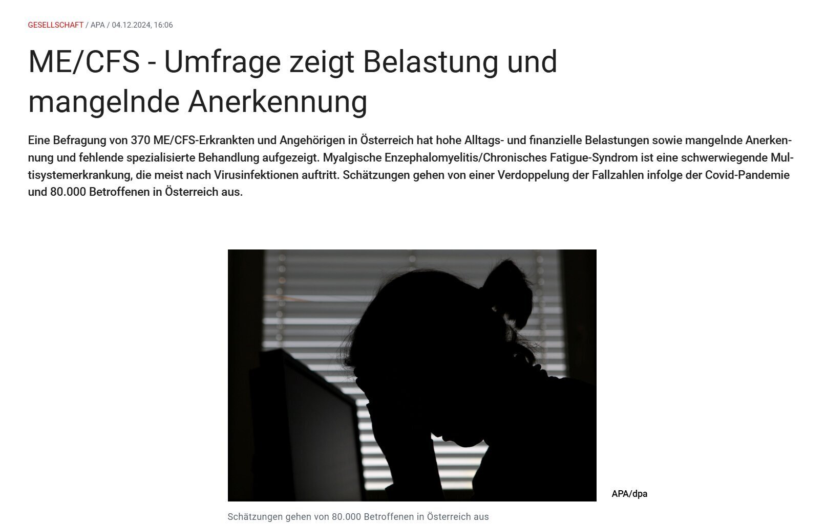 APA Science Pressemitteilung zur ME/CFS Studie von Patientenstimme und Nichtgenesen