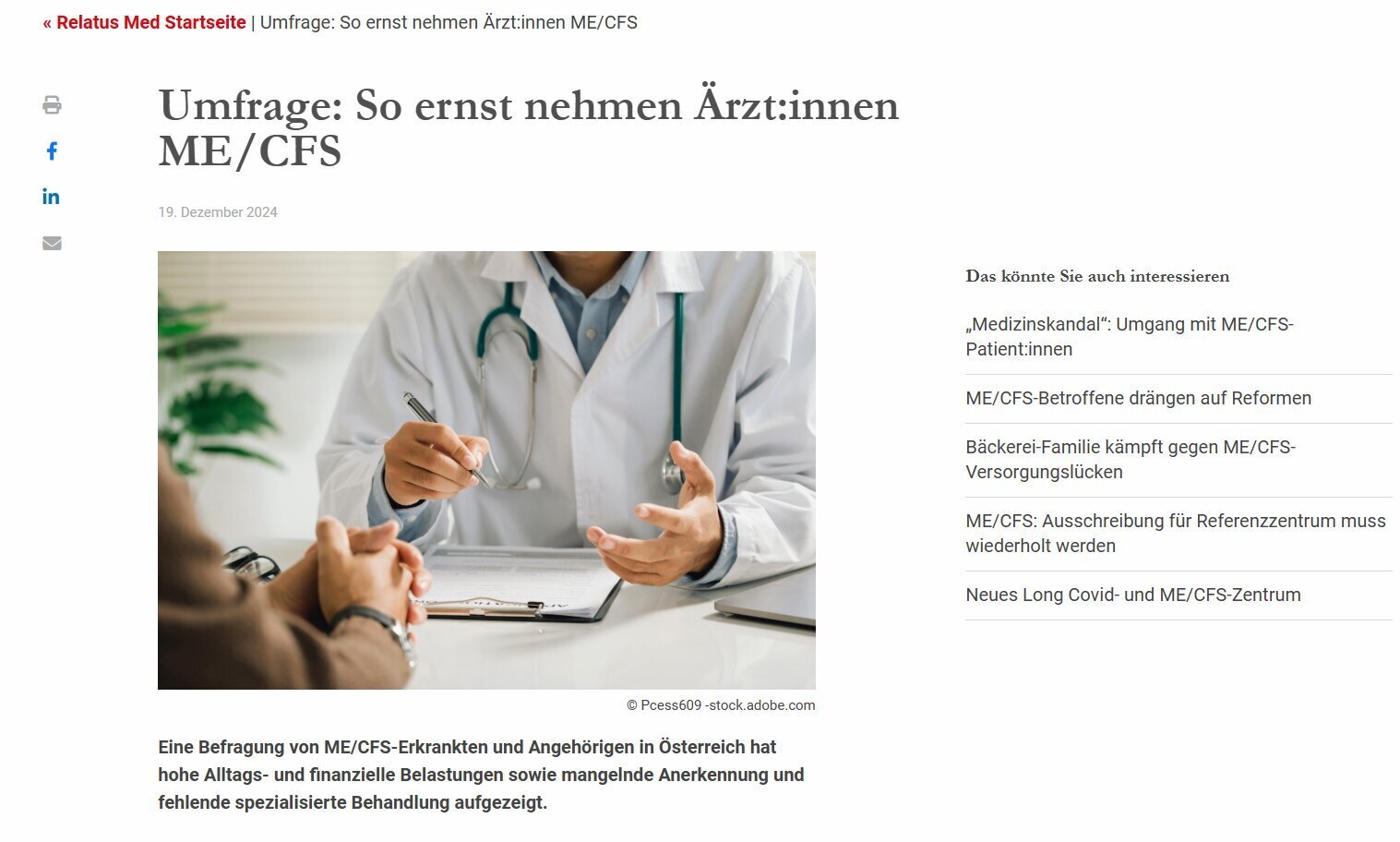 ME/CFS Patientenstudie - Bericht in "RelatusMed"