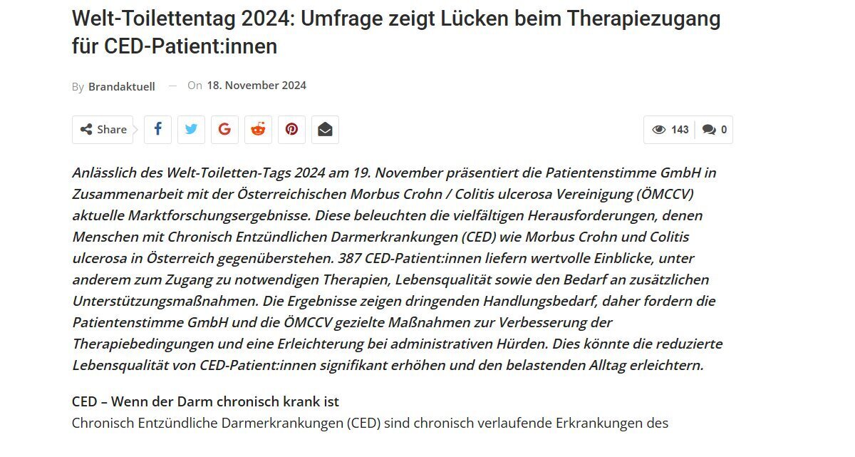 Medienbericht über die CED-Patientenumfrage in brandaktuell vom November 2024